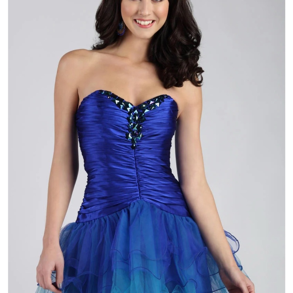 Josh & Jazz Strapless Mini Prom Dress with Tiered Tulle Skirt